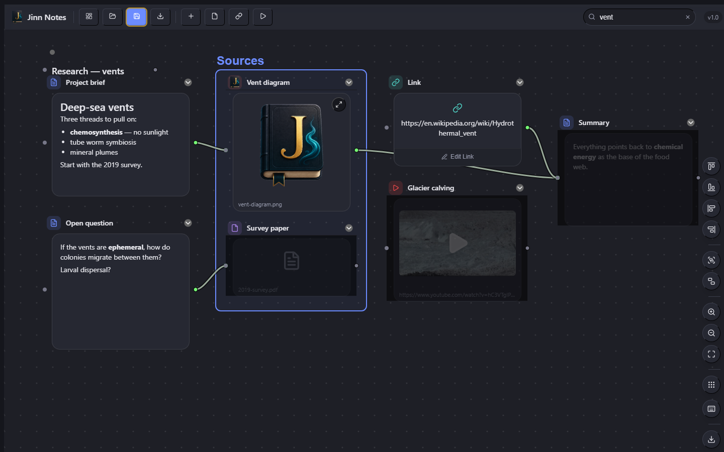 The board with a search active: matching cards stay bright while others are dimmed.